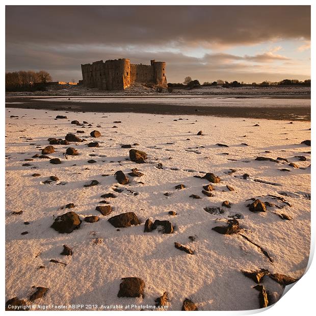 Carew Castle winter view Print by Creative Photography Wales