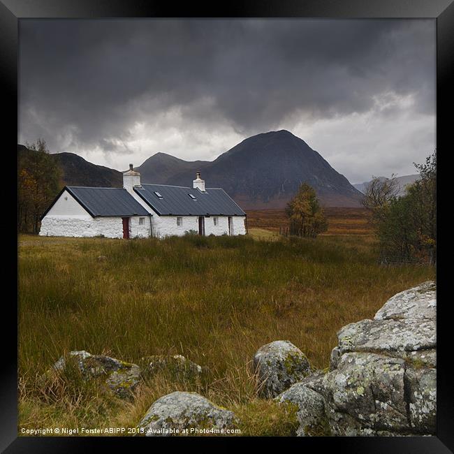 Black Cottage Glencoe Framed Print by Creative Photography Wales