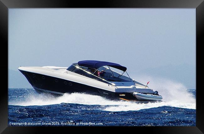 Motorboat Executing Sharp Turn Framed Print by Malcolm Snook