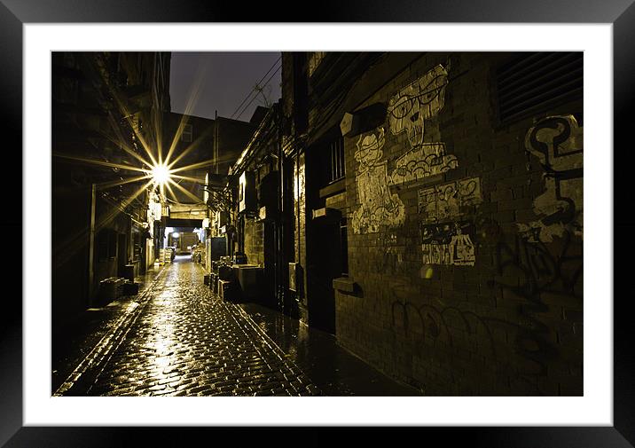 Glasgow Alley at Night Framed Mounted Print by Buster Brown
