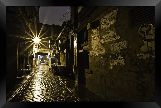 Glasgow Alley at Night Framed Print by Buster Brown