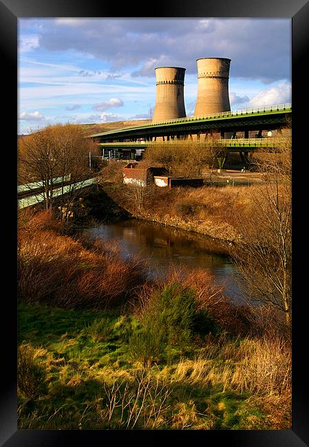 Tinsley Cooling Tower, M1 & River Don Framed Print by Darren Galpin