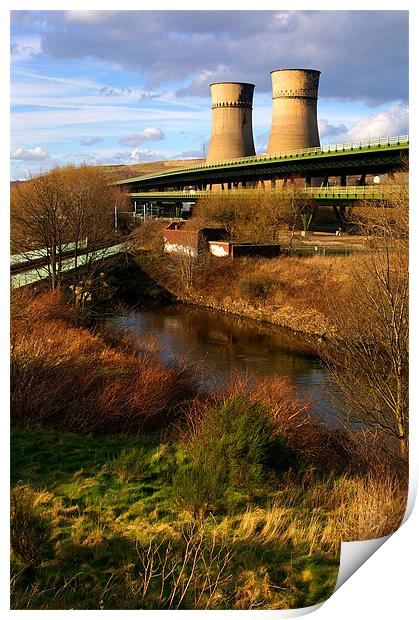 Tinsley Cooling Tower, M1 & River Don Print by Darren Galpin