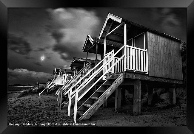 Wells beach huts in black and white Framed Print by Mark Bunning