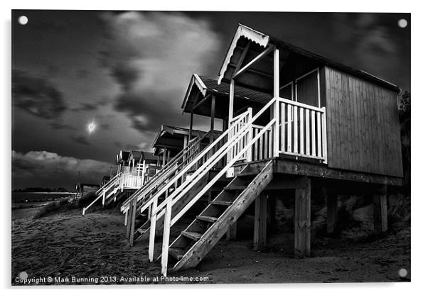 Wells beach huts in black and white Acrylic by Mark Bunning