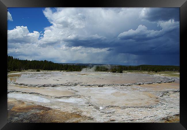 Mud pool and gray skies, Yellowstone Framed Print by Claudio Del Luongo