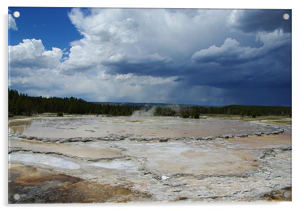 Mud pool and gray skies, Yellowstone Acrylic by Claudio Del Luongo