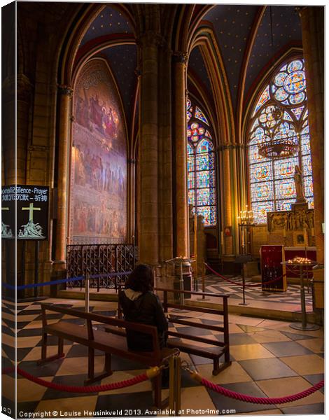 Interior of Notre Dame Cathedral, Paris Canvas Print by Louise Heusinkveld