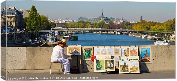 An artist displays her work on a bridge over the S Canvas Print by Louise Heusinkveld