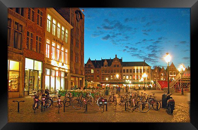 Bicycles in Brugge Framed Print by a aujan