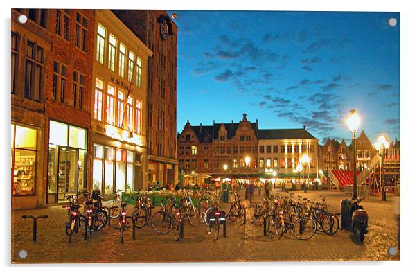 Bicycles in Brugge Acrylic by a aujan