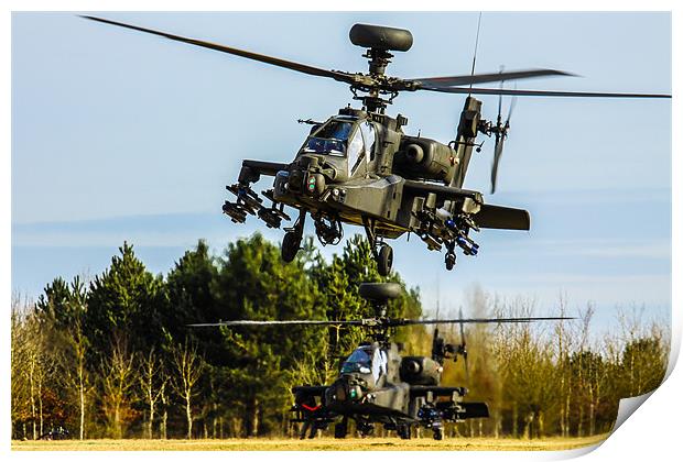 Two AH64 Apache helicopters Print by Oxon Images