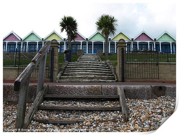 Weymouth beach huts Print by Graham Custance