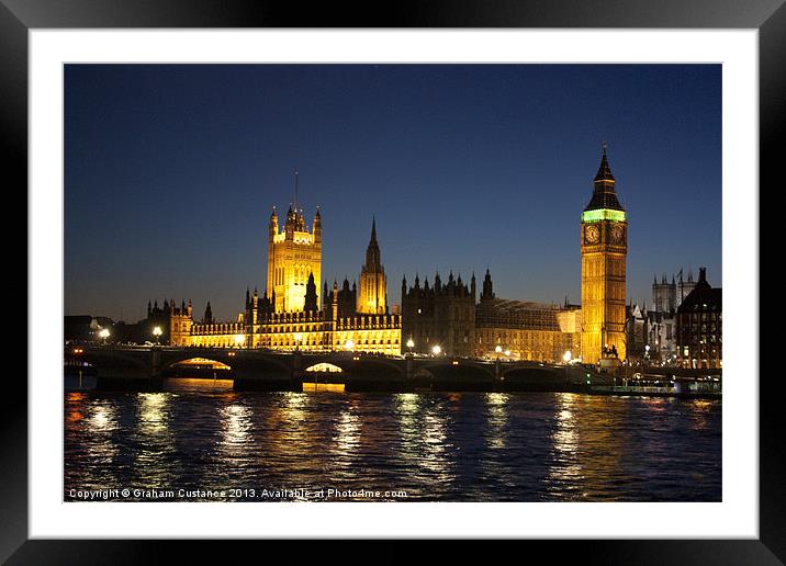 Westminster at Night Framed Mounted Print by Graham Custance
