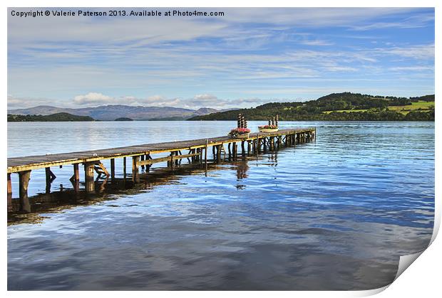 Jetty On Loch Lomond Print by Valerie Paterson