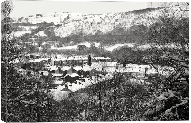 Llanbradach Village in the Snow. Wales. Canvas Print by David Metters