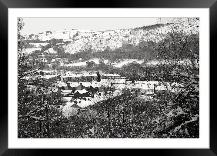 Llanbradach Village in the Snow. Wales. Framed Mounted Print by David Metters