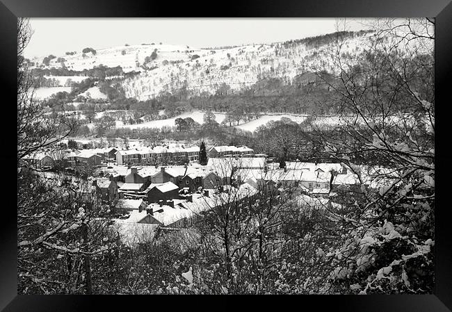 Llanbradach Village in the Snow. Wales. Framed Print by David Metters