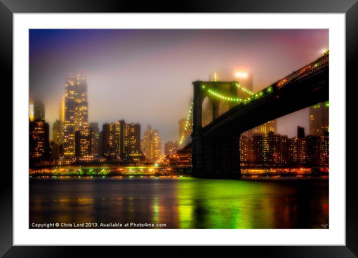 Misty Evening By The Brooklyn Bridge Framed Mounted Print by Chris Lord