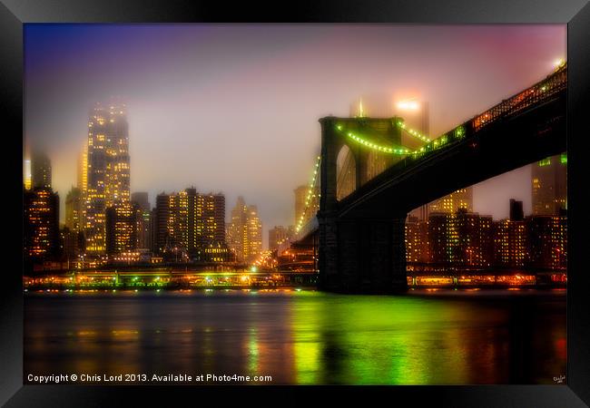 Misty Evening By The Brooklyn Bridge Framed Print by Chris Lord