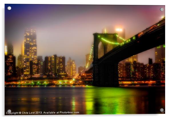 Misty Evening By The Brooklyn Bridge Acrylic by Chris Lord