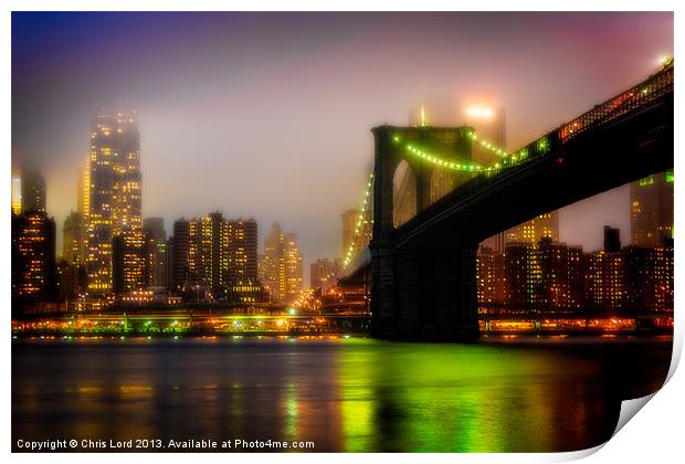 Misty Evening By The Brooklyn Bridge Print by Chris Lord