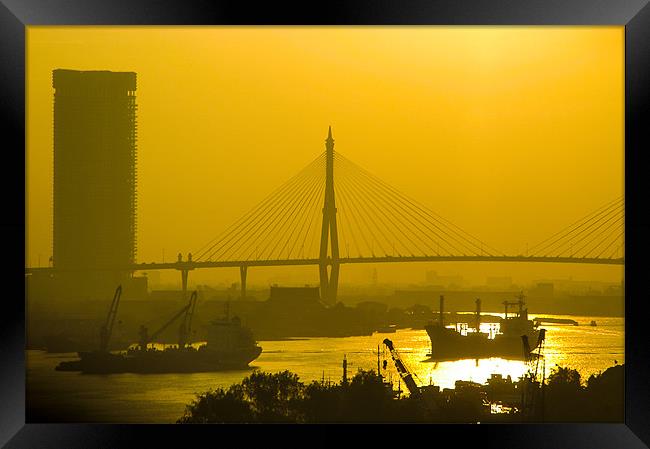 Bangkok Suspension Bridge at Sunset, Thailand Framed Print by Mark Llewellyn