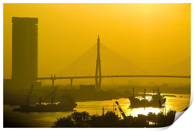 Bangkok Suspension Bridge at Sunset, Thailand Print by Mark Llewellyn