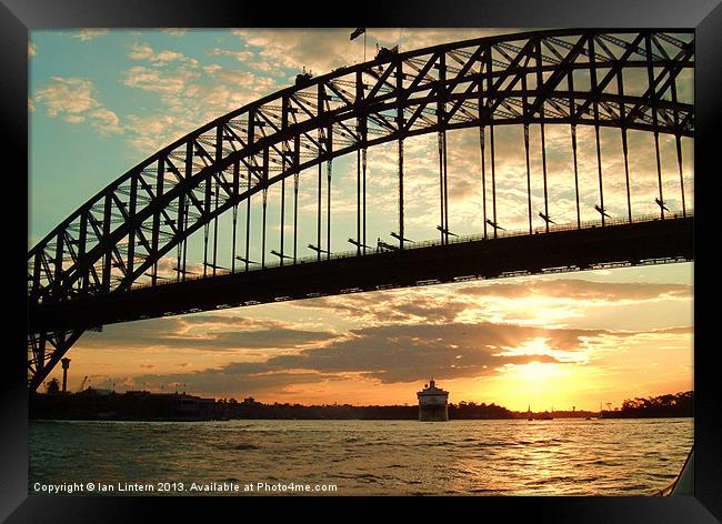Sydney Harbour Bridge Sunset Framed Print by Ian Lintern
