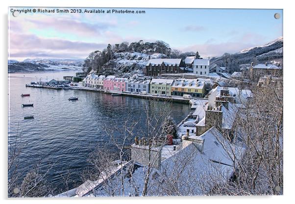 Portree harbour in the snow Acrylic by Richard Smith