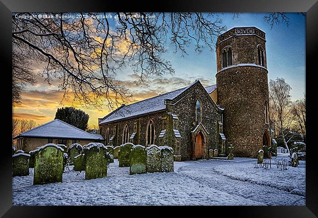 St Marys in the snow Framed Print by Mark Bunning