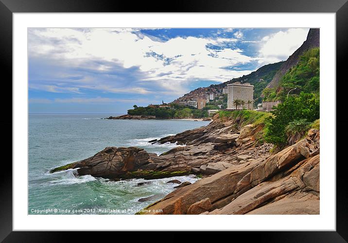 rugged coastline of Rio Framed Mounted Print by linda cook