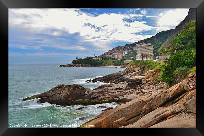 rugged coastline of Rio Framed Print by linda cook