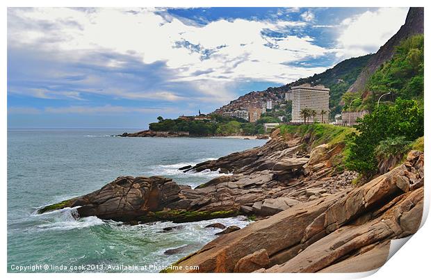 rugged coastline of Rio Print by linda cook