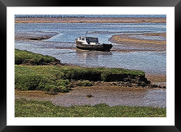 Boat moored in the mud Framed Mounted Print by Avril Harris