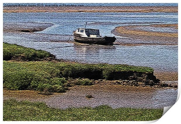 Boat moored in the mud Print by Avril Harris