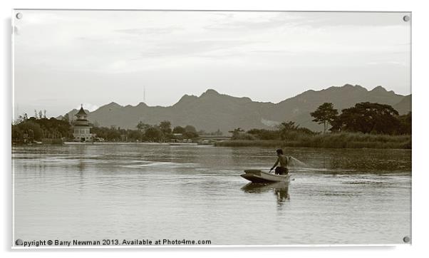 Fishing the Mekong Acrylic by Barry Newman
