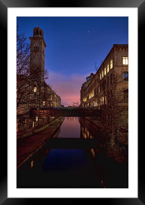 salts mill overlooking leeds liverpool canal Framed Mounted Print by simon sugden