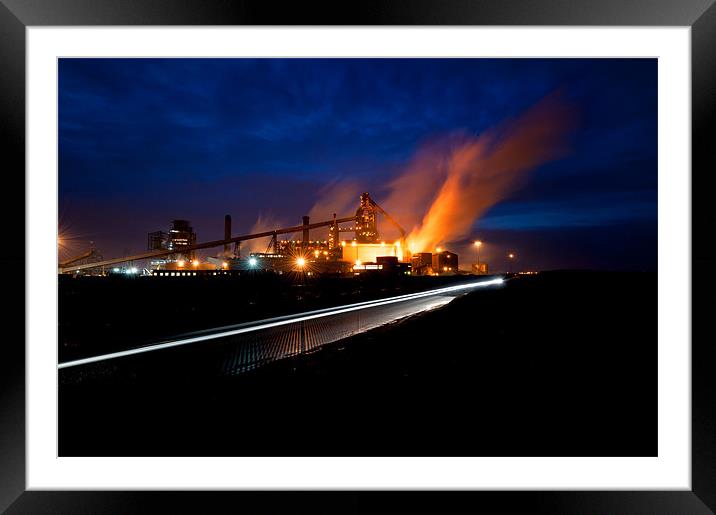 Redcar Steelworks at night Framed Mounted Print by Greg Marshall