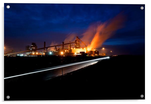 Redcar Steelworks at night Acrylic by Greg Marshall