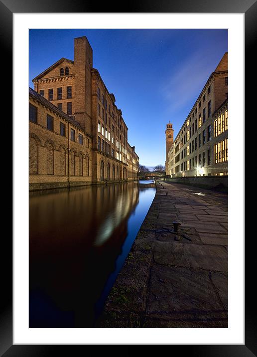 salts mill on leeds liverpool canal late winters e Framed Mounted Print by simon sugden