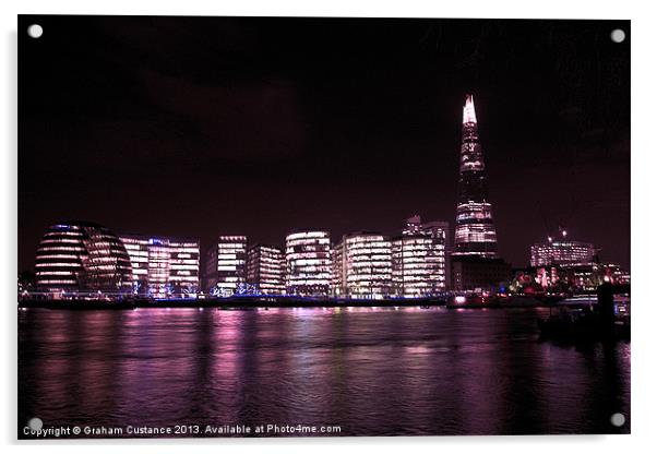 London Skyline at Night Acrylic by Graham Custance