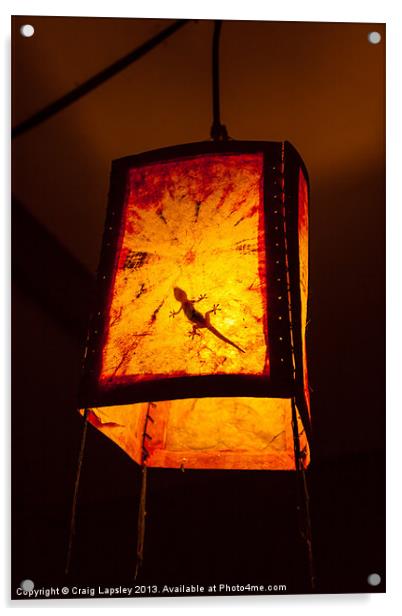 Gecko in a lightshade Acrylic by Craig Lapsley