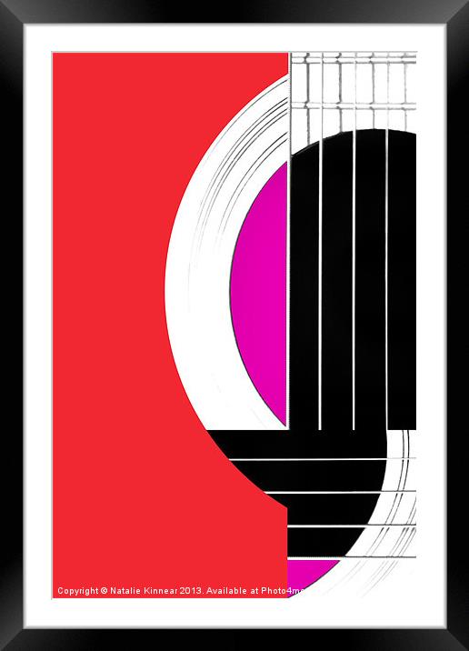 Geometric Guitar Abstract in Red and Pink Framed Mounted Print by Natalie Kinnear