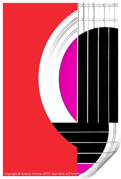 Geometric Guitar Abstract in Red and Pink Print by Natalie Kinnear