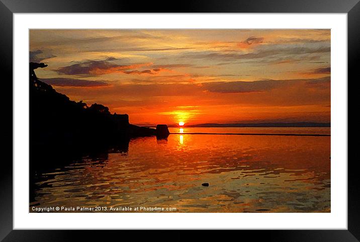 Clevedon Sunset over Marine lake Framed Mounted Print by Paula Palmer canvas