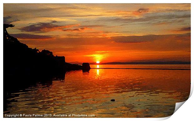 Clevedon Sunset over Marine lake Print by Paula Palmer canvas