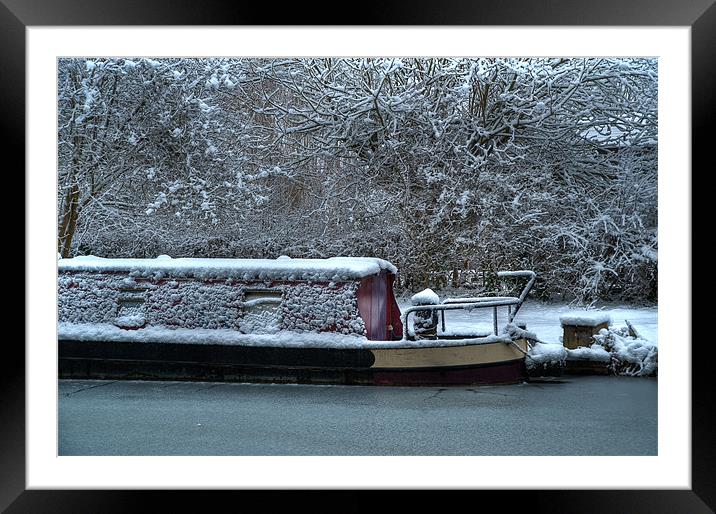 Frozen Canal Boat, Kintbury, Berkshire, England, U Framed Mounted Print by Mark Llewellyn