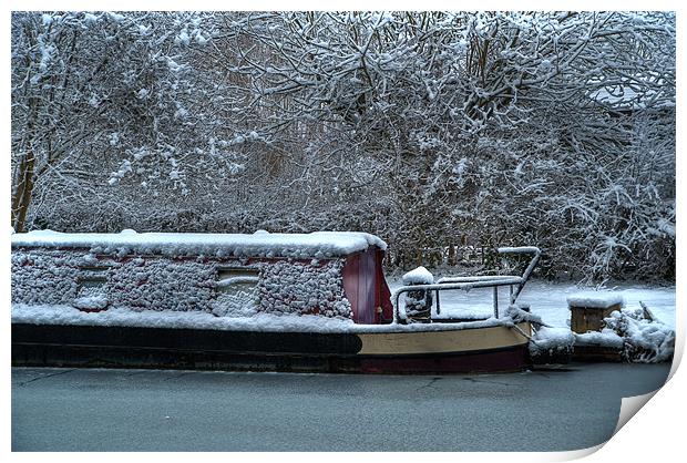 Frozen Canal Boat, Kintbury, Berkshire, England, U Print by Mark Llewellyn
