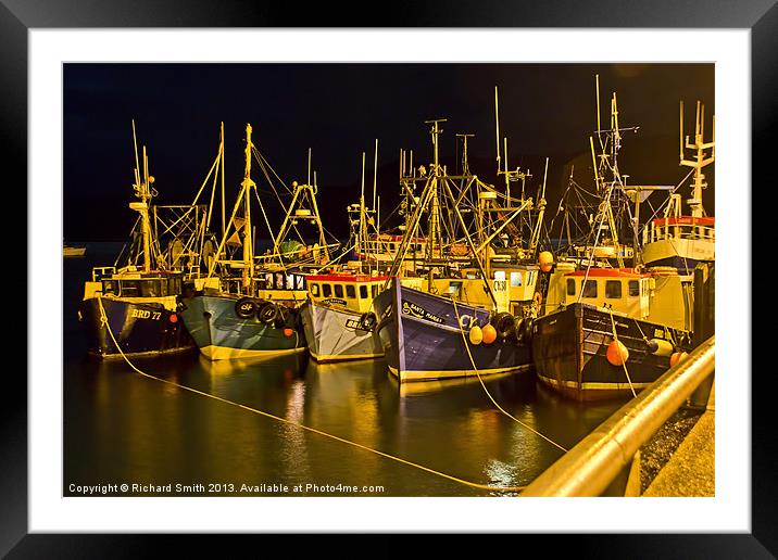 Fishing boats at night Framed Mounted Print by Richard Smith